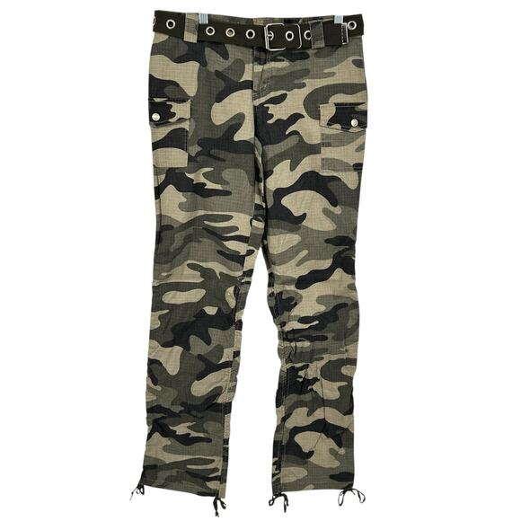 Vintage y2k womens 9 camouflage lowrise Charlotte Russe cargo Ripstop pants belt